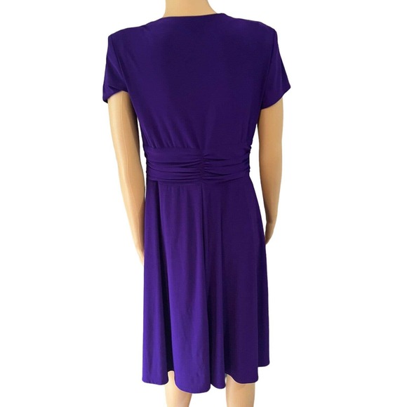 Johns Girl Royal Purple Vintage Faux Wrap Studded Broach Midi Dress Size 6 - Picture 3 of 7